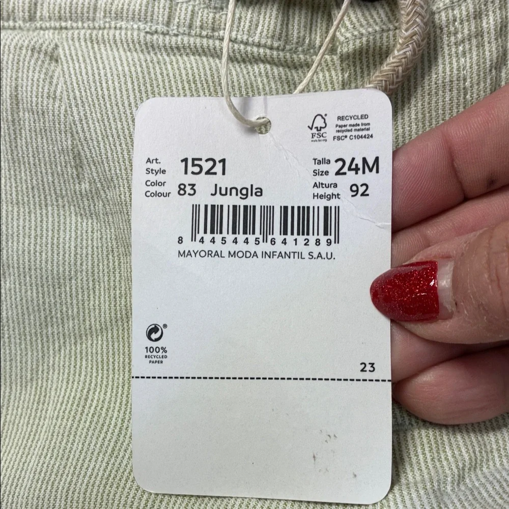 NWT Mayoral Light Green Kids Chino Casual Bottoms Sz 24 mos